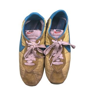 Vintage Nike 70s ladies, waffle, trainers, yellow, and blue made in Korea